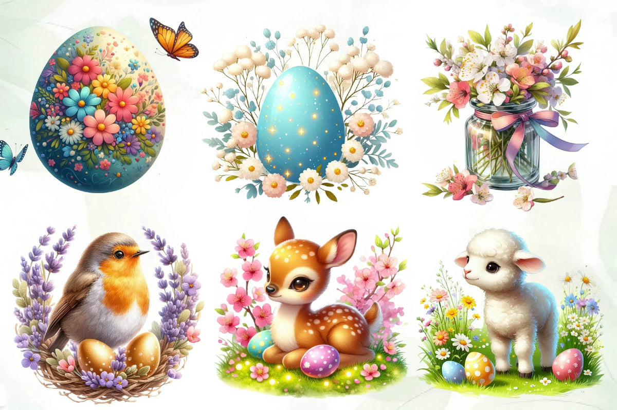 Spring Easter Shapes Easter With Spring Flowers Clipart Bundle