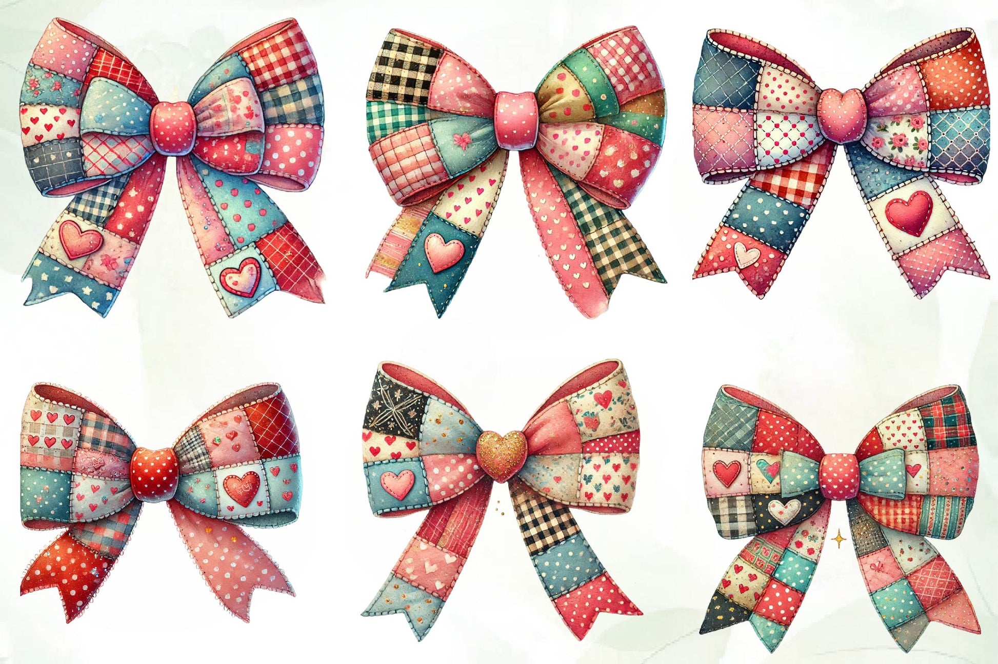 Patchwork Valentines Day Bow Clipart Bundle - CraftNest - Digital Crafting and Art
