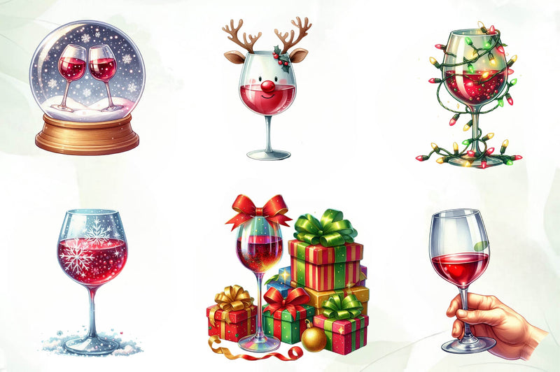 Christmas Wine Glasses Clipart Bundle - CraftNest - Digital Crafting and Art