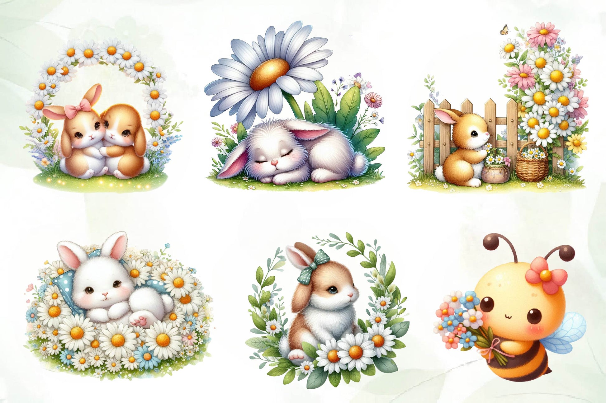 Bunny Daisy Clipart Bundle - CraftNest - Digital Crafting and Art