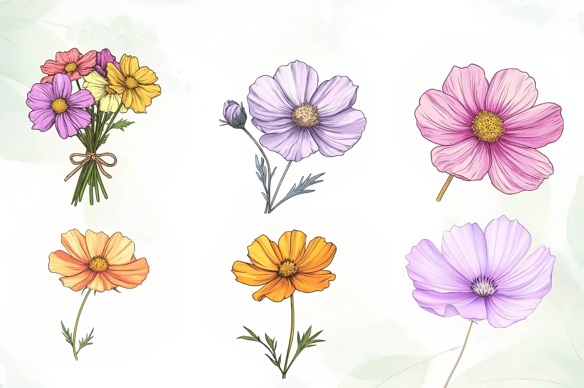 Cosmos Flower Bloom Clipart Bundle - CraftNest - Digital Crafting and Art