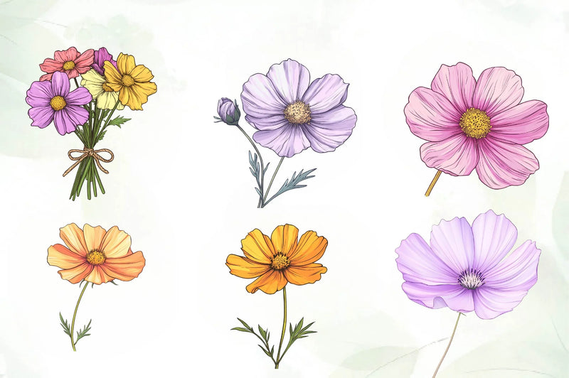 Cosmos Flower Bloom Clipart Bundle - CraftNest - Digital Crafting and Art