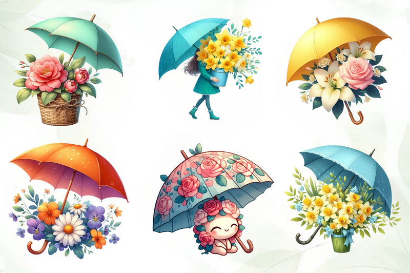 Spring Flowers Umbrella Clipart Bundle 2 - CraftNest - Digital Crafting and Art