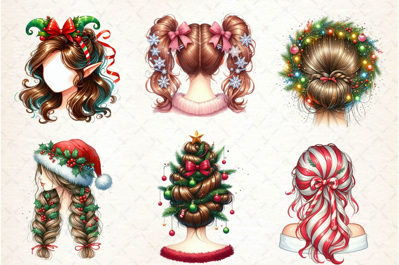 Girl Hairstyle Christmas Clipart Bundle - CraftNest - Digital Crafting and Art