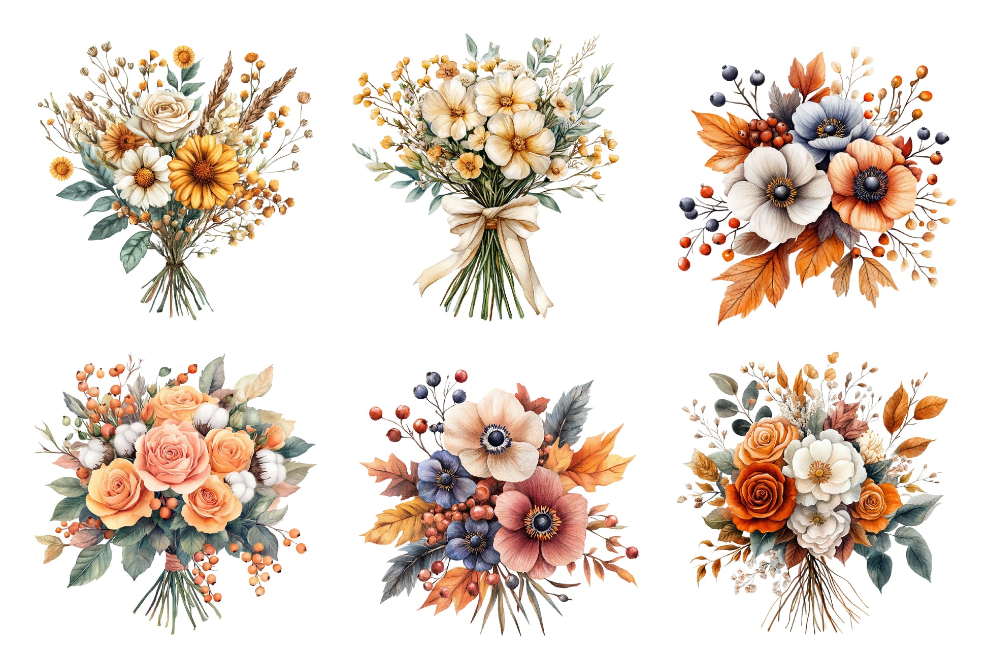 Autumn Wedding Flowers Bouquet Clipart Bundle - CraftNest - Digital Crafting and Art