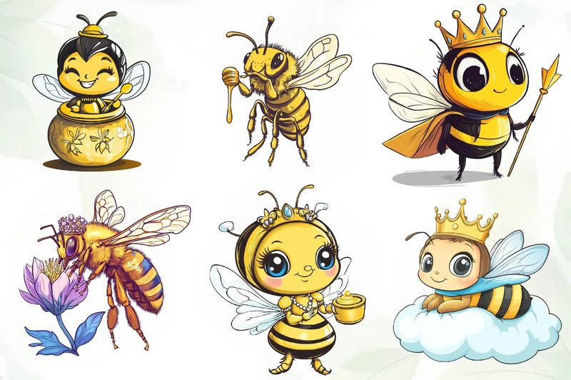 Cute Queen Bee Clipart Bundle - CraftNest - Digital Crafting and Art