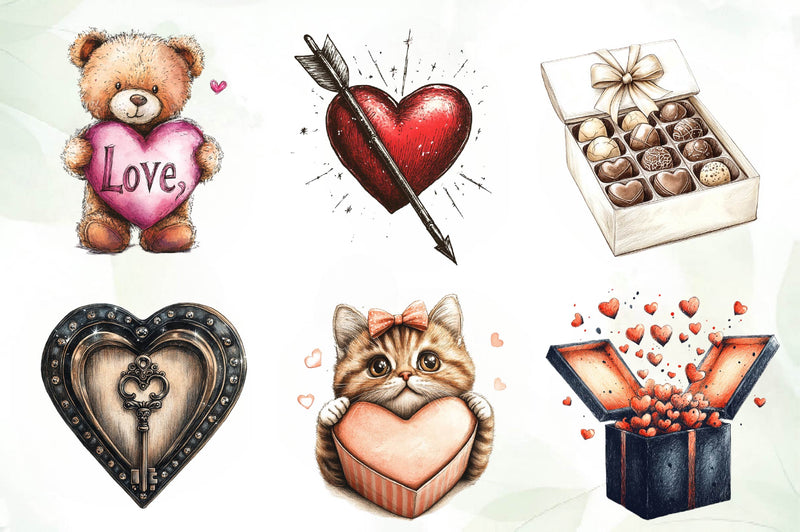 Hand Drawn Valentines Day Clipart Bundle - CraftNest - Digital Crafting and Art