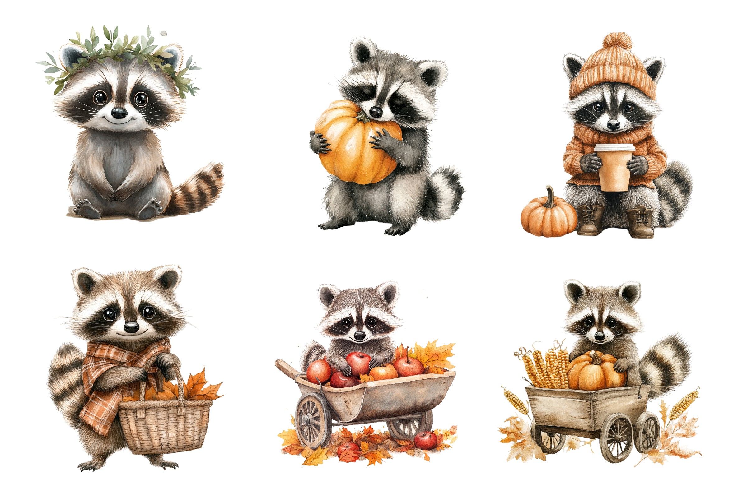 Autumn Raccoons Clipart Bundle - CraftNest - Digital Crafting and Art