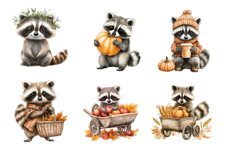 Autumn Raccoons Clipart Bundle - CraftNest - Digital Crafting and Art