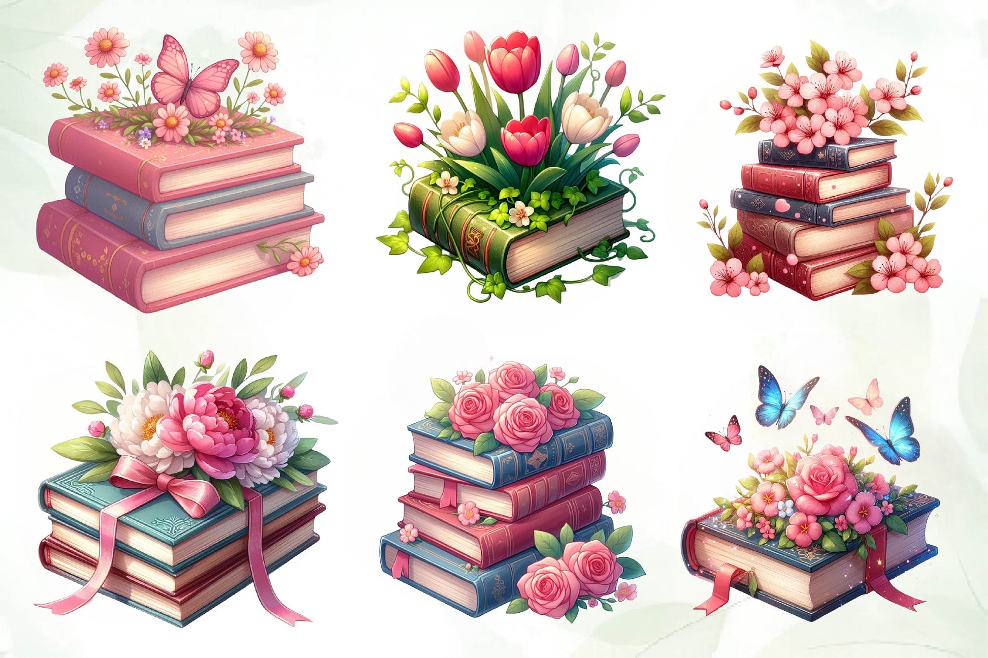 Spring Floral Book Stack Clipart Bundle - CraftNest - Digital Crafting and Art