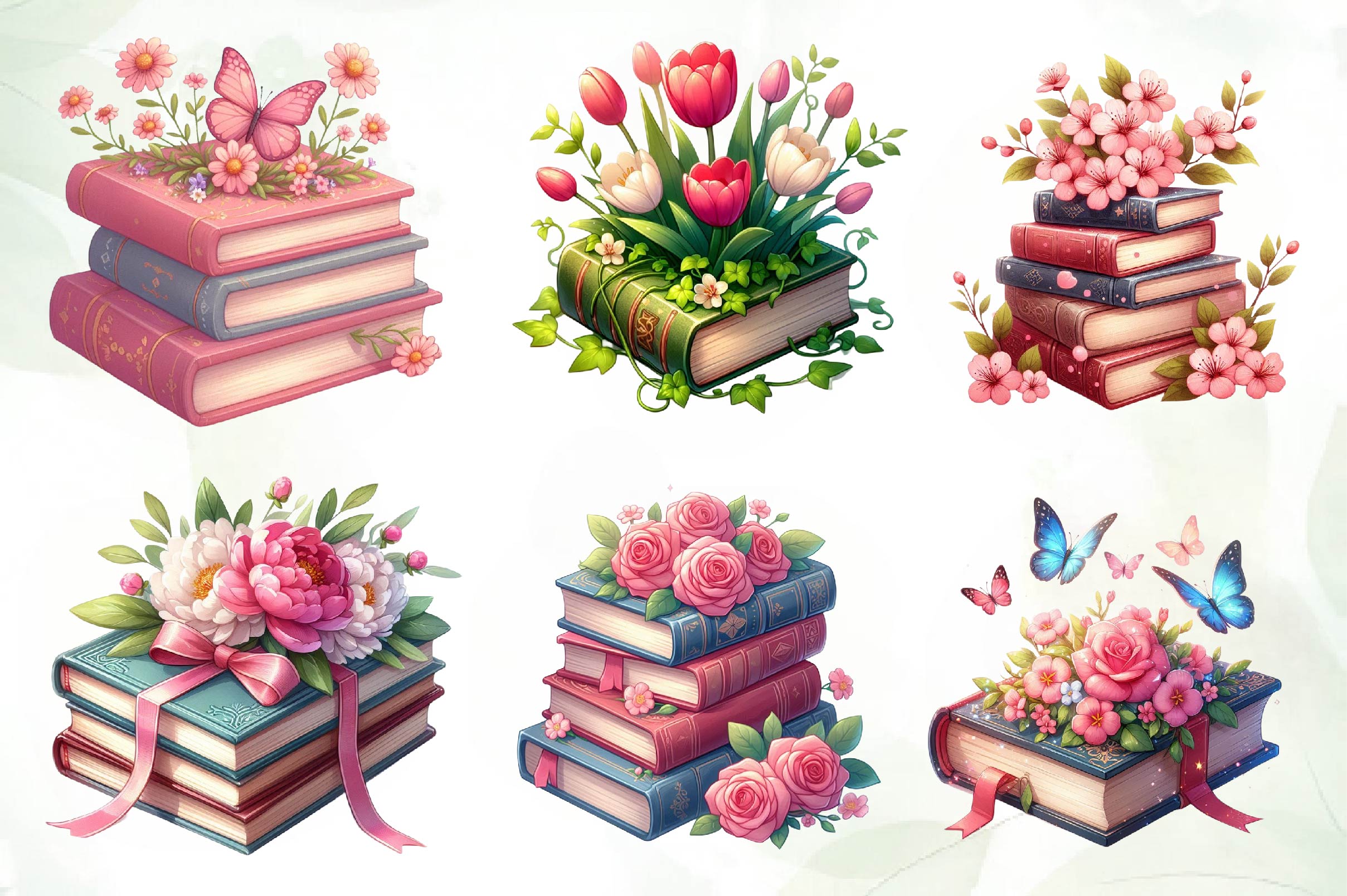 Spring Floral Book Stack Clipart Bundle - CraftNest - Digital Crafting and Art