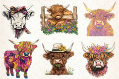 Summer Highland Cow Clipart Bundle - CraftNest - Digital Crafting and Art