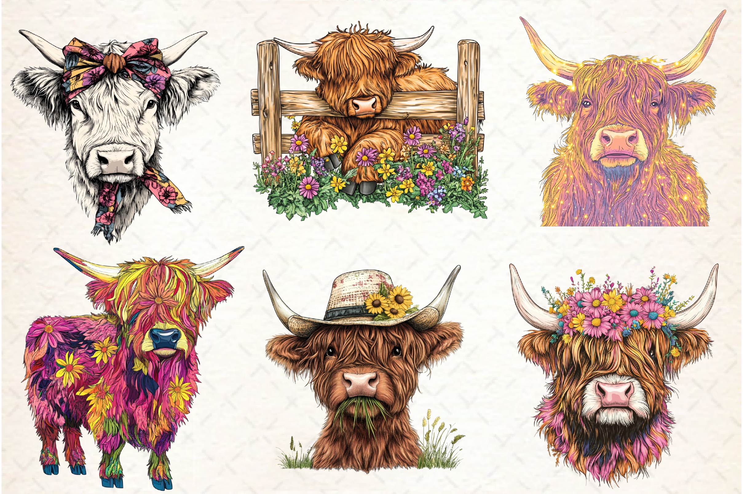 Summer Highland Cow Clipart Bundle - CraftNest - Digital Crafting and Art