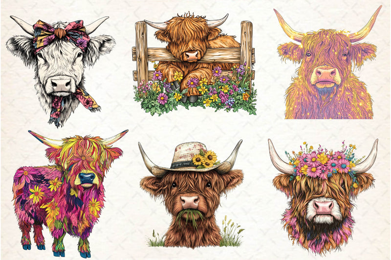 Summer Highland Cow Clipart Bundle - CraftNest - Digital Crafting and Art