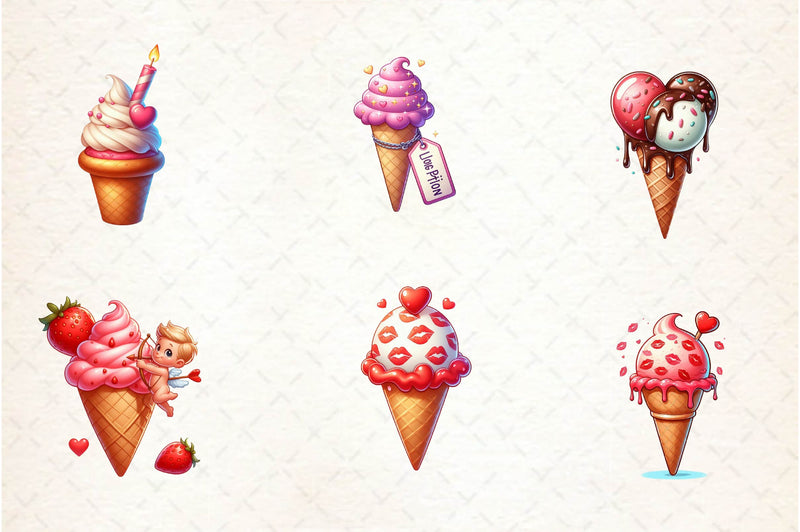 Valentine Love Ice Cream Cone Clipart Bundle - CraftNest - Digital Crafting and Art