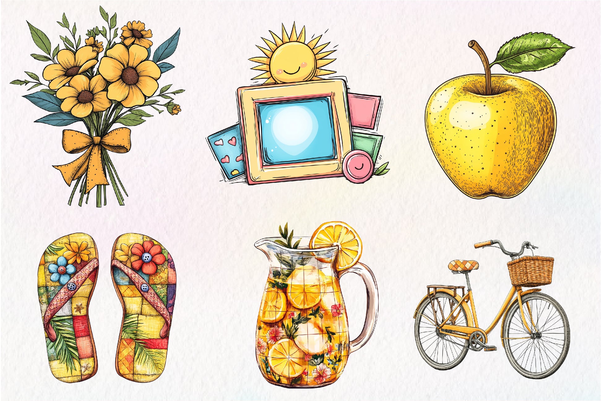 Yellow Patchwork Summer Clipart Bundle - CraftNest - Digital Crafting and Art