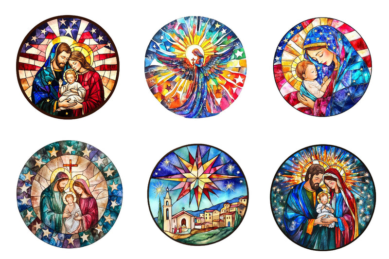 Round Stained Glass 4th Of July Nativity Clipart Bundle - CraftNest - Digital Crafting and Art