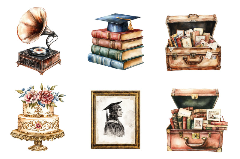 Vintage Graduation Clipart Bundle - CraftNest - Digital Crafting and Art
