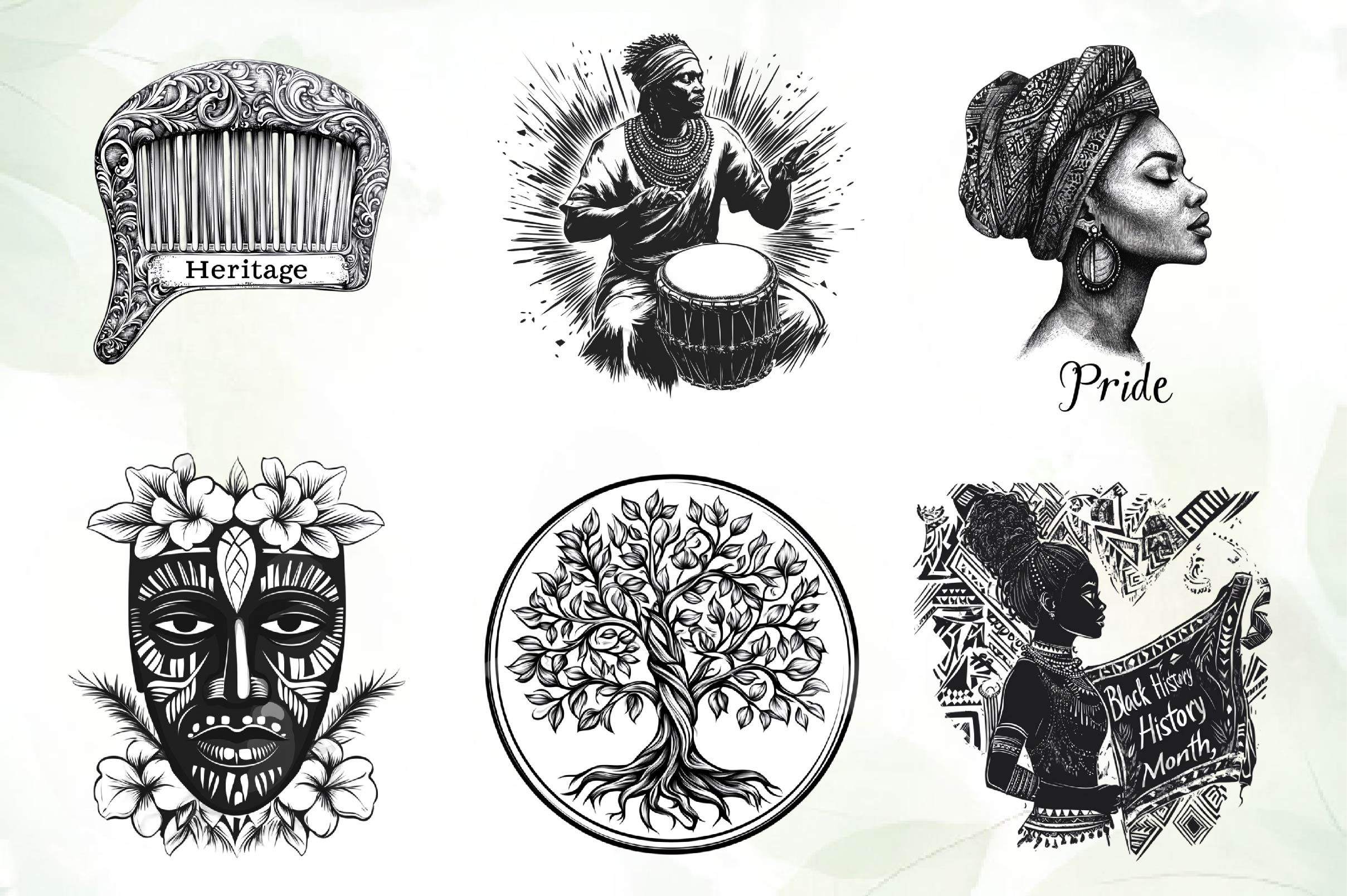 Black And White Black Month Clipart Bundle - CraftNest - Digital Crafting and Art