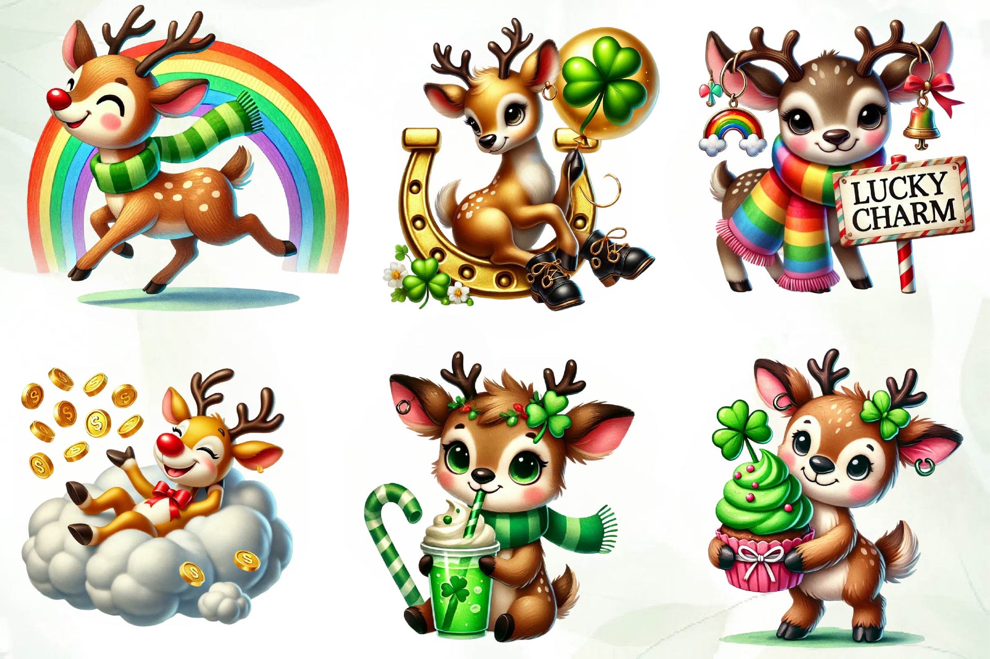 St Patricks Day Cute Reindeer Clipart Bundle - CraftNest - Digital Crafting and Art