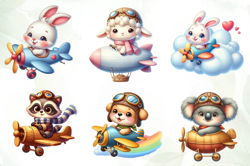 Cute Baby Pilot Animals Clipart Bundle - CraftNest - Digital Crafting and Art
