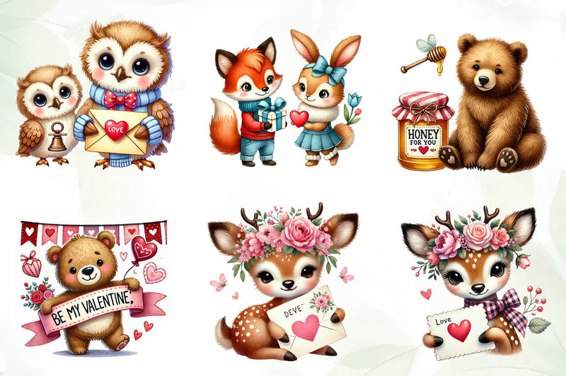 Valentine Woodland Animal Clipart Bundle - CraftNest - Digital Crafting and Art