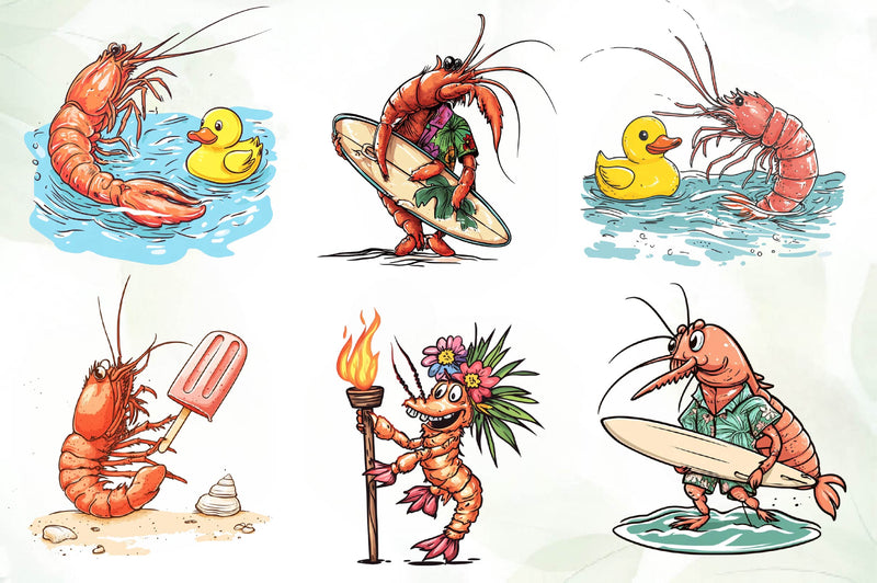 Cute Summer Shrimp Clipart Bundle - CraftNest - Digital Crafting and Art