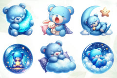 Sleeping Blue Teddy Bear Clipart Bundle - CraftNest - Digital Crafting and Art