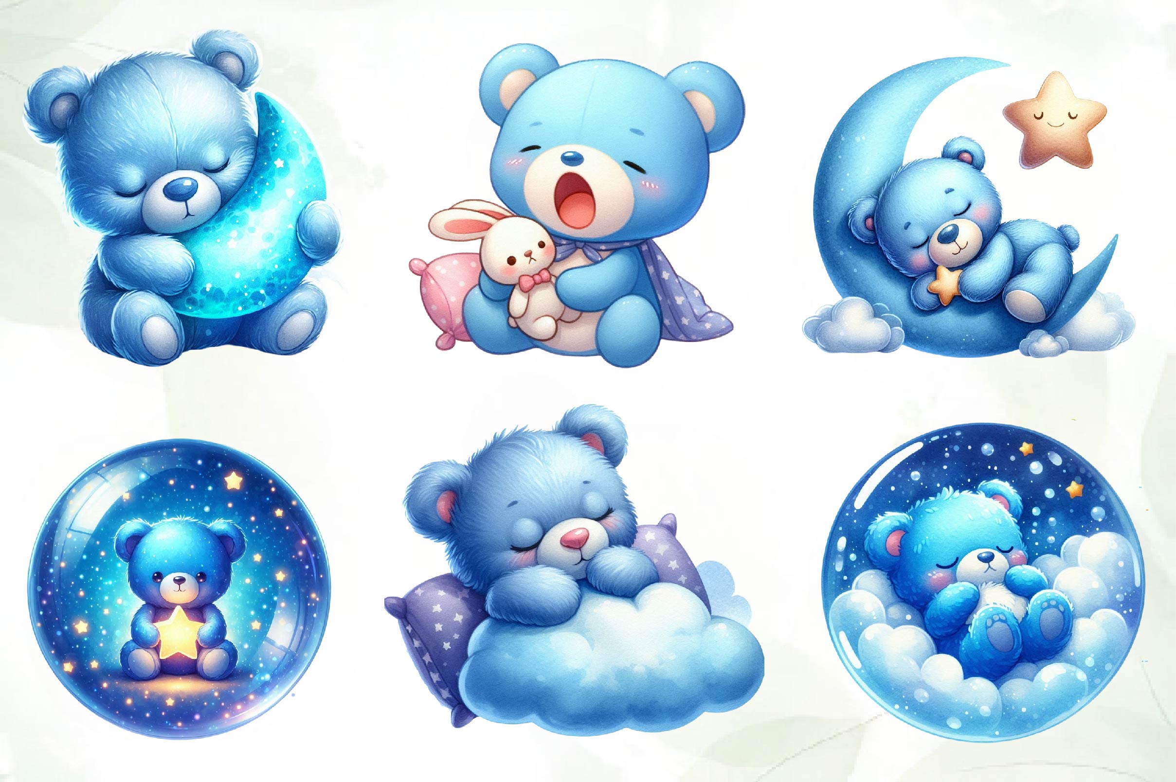 Sleeping Blue Teddy Bear Clipart Bundle - CraftNest - Digital Crafting and Art