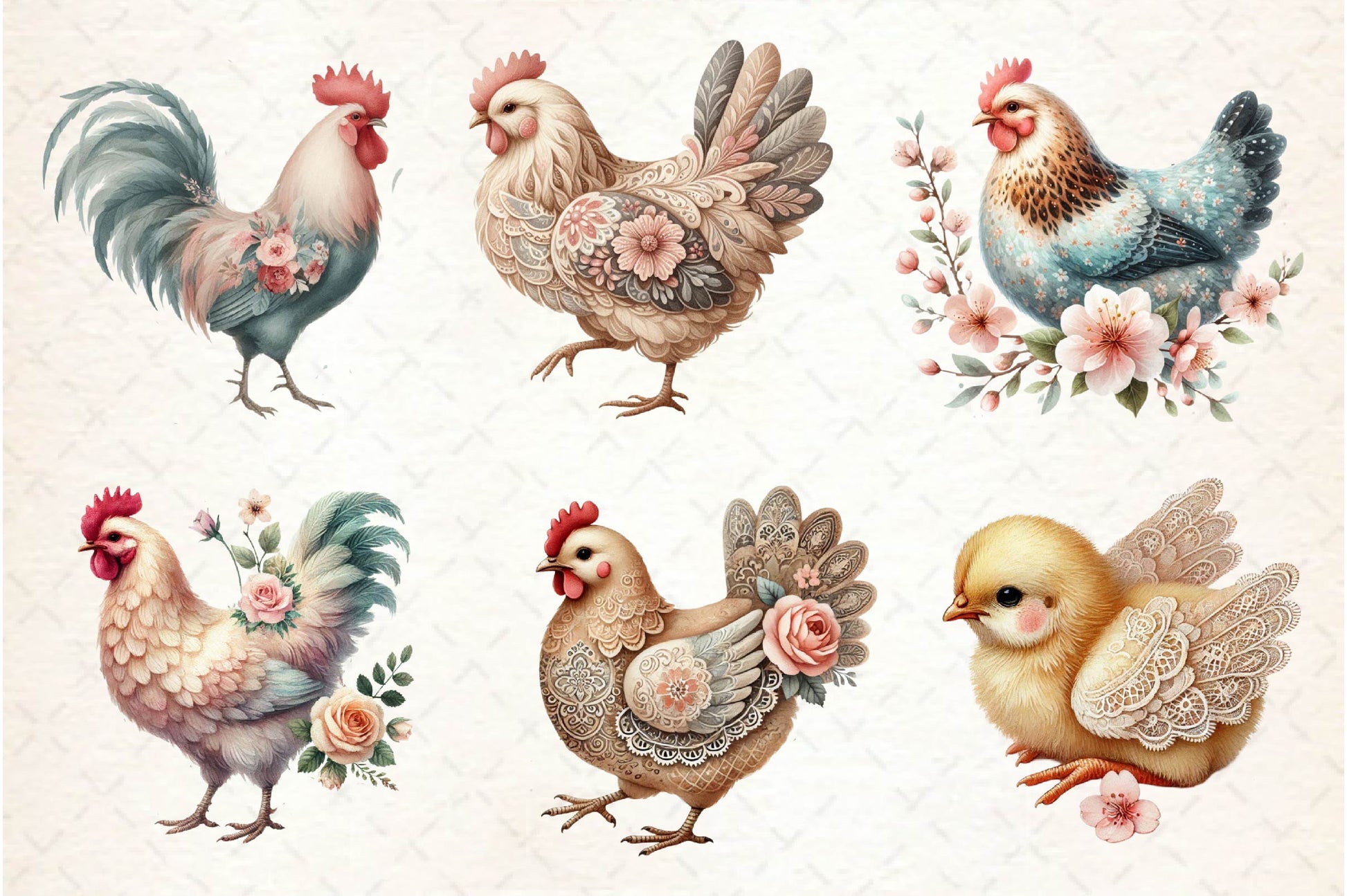 Vintage Spring Floral Chicken Clipart Bundle - CraftNest - Digital Crafting and Art