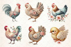 Vintage Spring Floral Chicken Clipart Bundle - CraftNest - Digital Crafting and Art