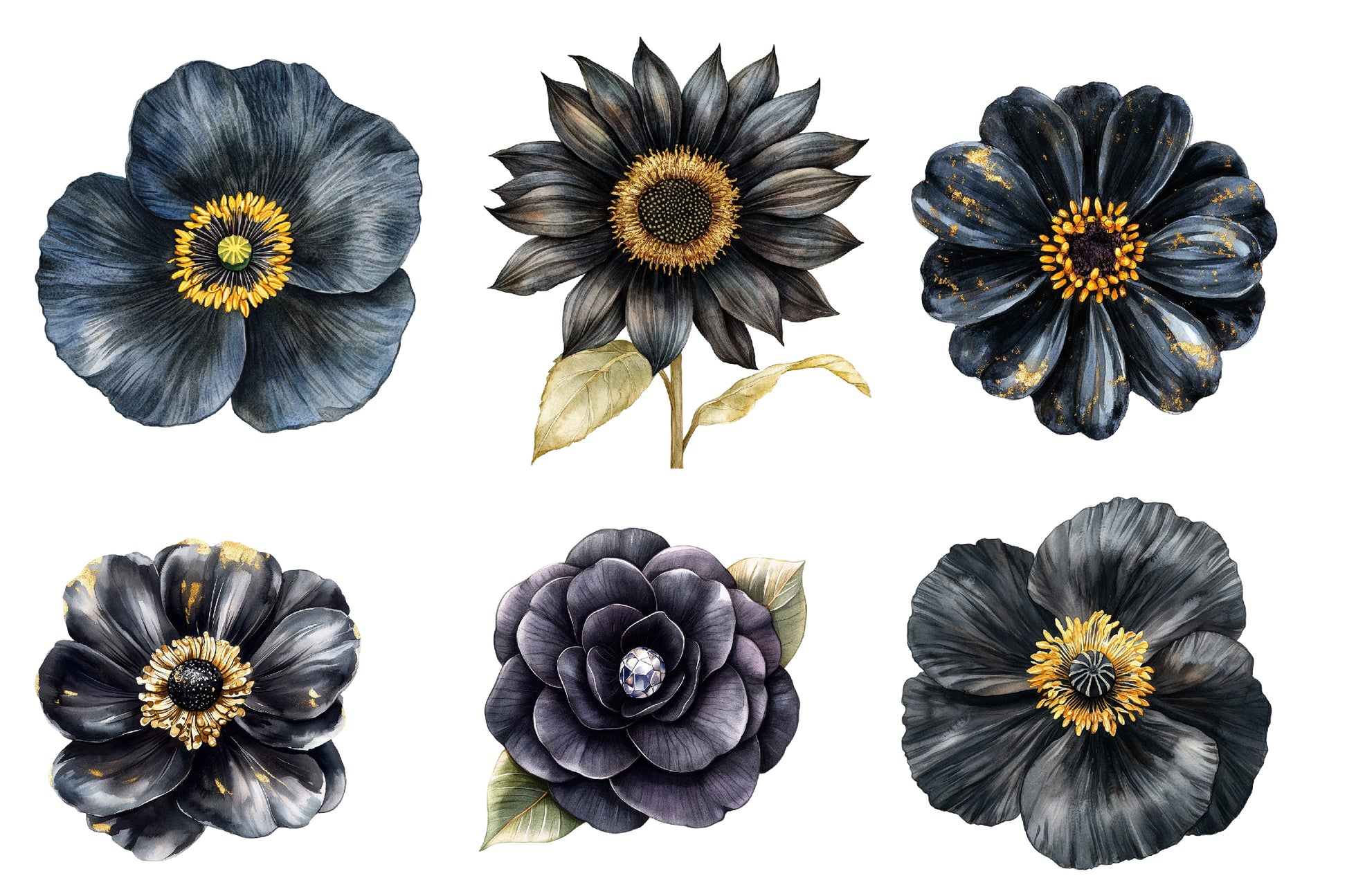 Glitter Luxury Black Spring Flower Clipart Bundle - CraftNest - Digital Crafting and Art