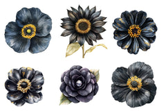 Glitter Luxury Black Spring Flower Clipart Bundle - CraftNest - Digital Crafting and Art