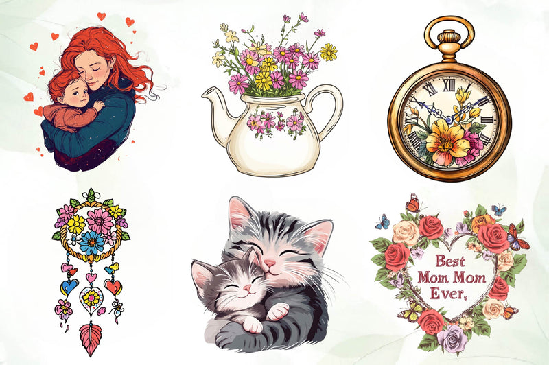 Hand Drawn Mothers Day Illustrations Clipart Bundle - CraftNest - Digital Crafting and Art