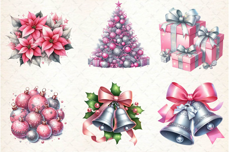 Pink Silver Christmas Clipart Bundle - CraftNest - Digital Crafting and Art