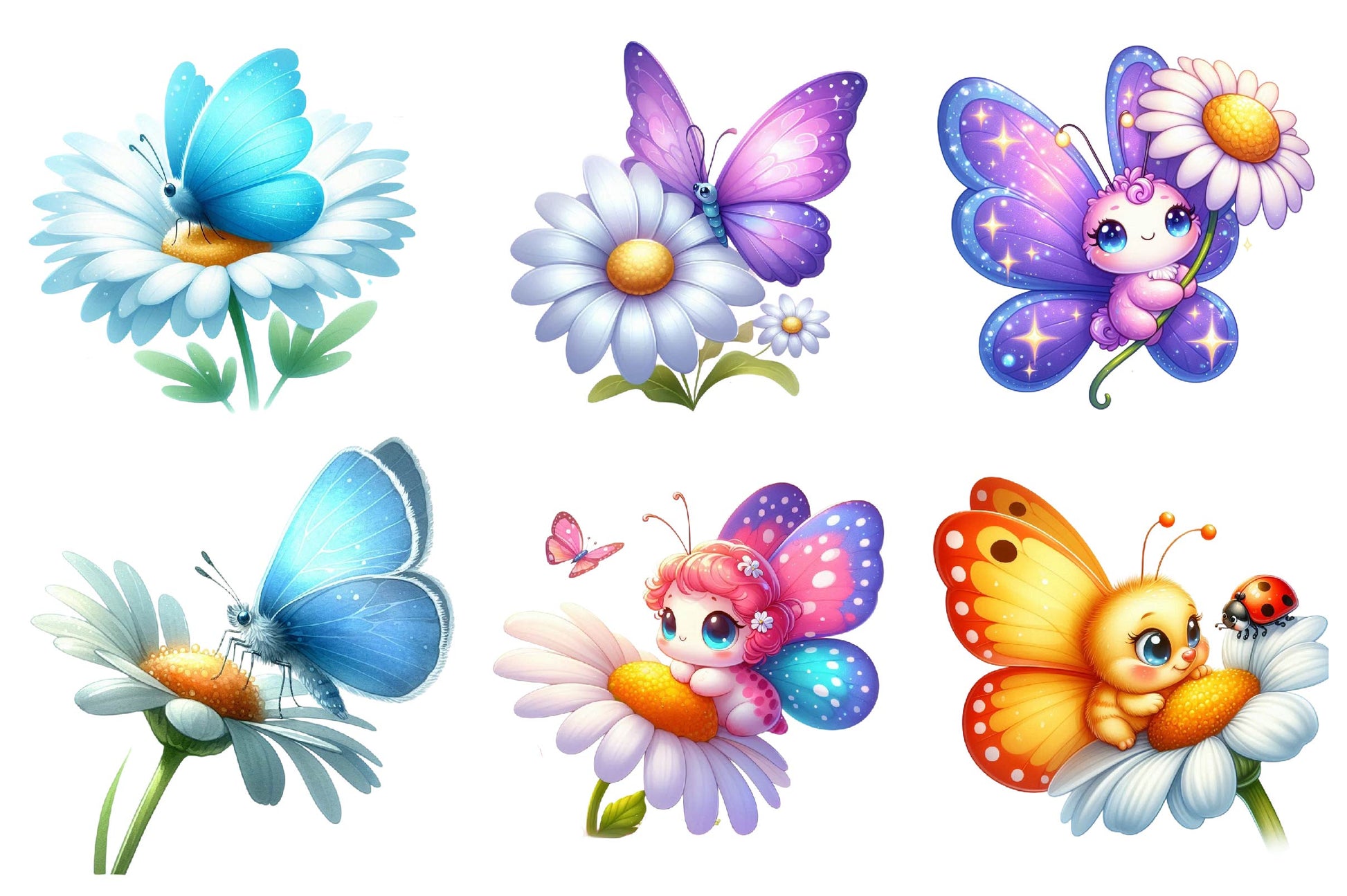Cute Daisy Cartoon Spring Butterfly Clipart Bundle - CraftNest - Digital Crafting and Art
