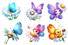 Cute Daisy Cartoon Spring Butterfly Clipart Bundle - CraftNest - Digital Crafting and Art