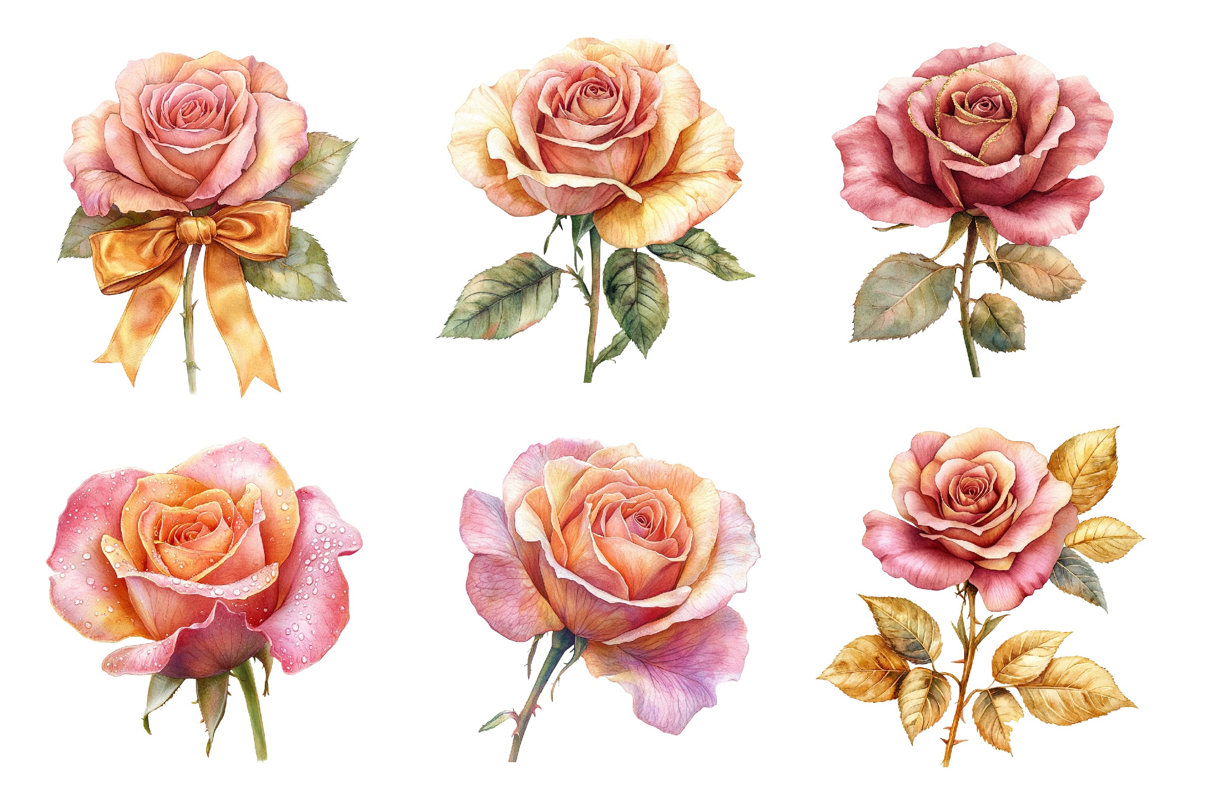 Pink And Gold Rose Clipart Bundle - CraftNest - Digital Crafting and Art