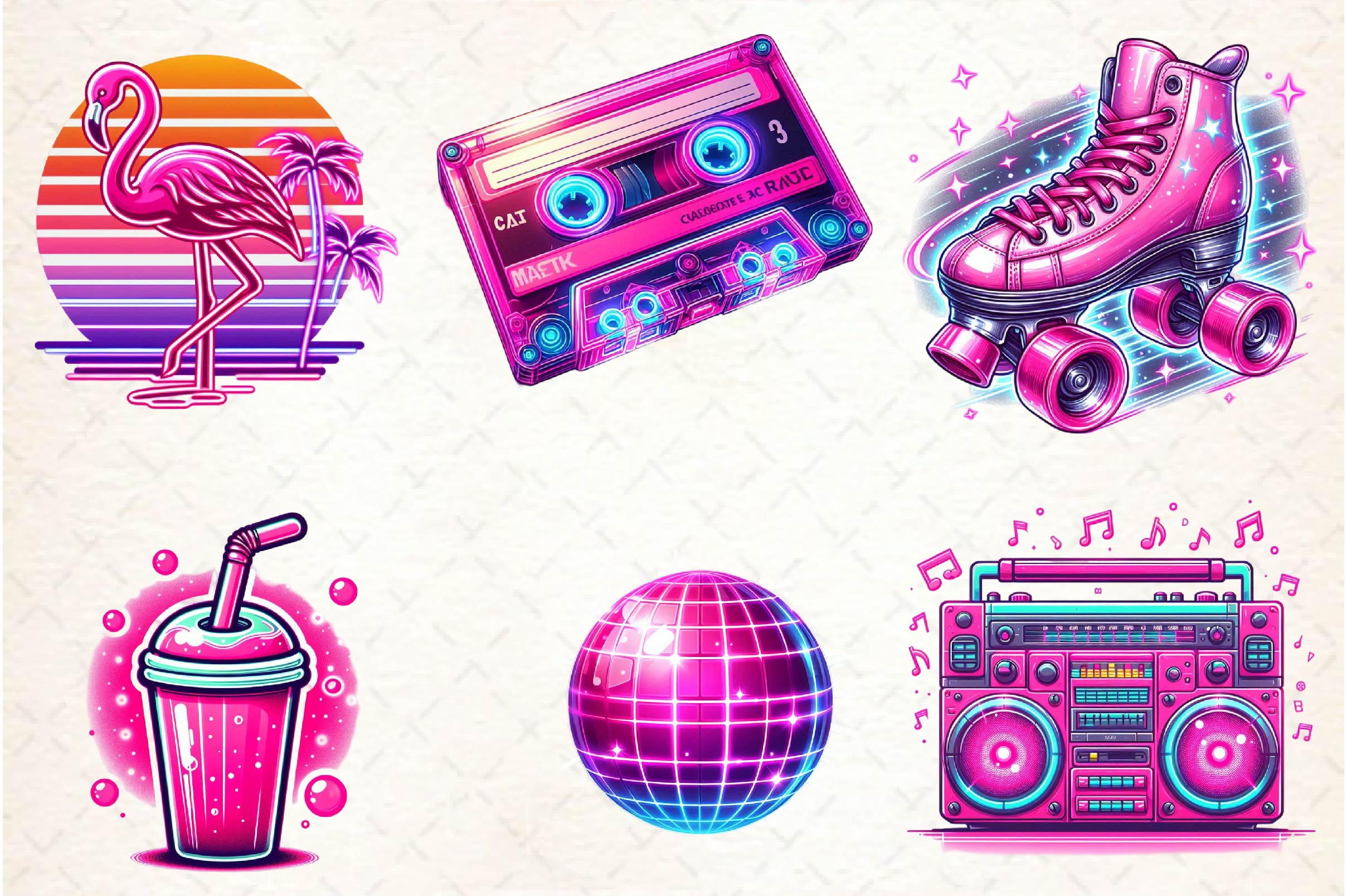 Neon Retro Pink Elements Clipart Bundle - CraftNest - Digital Crafting and Art