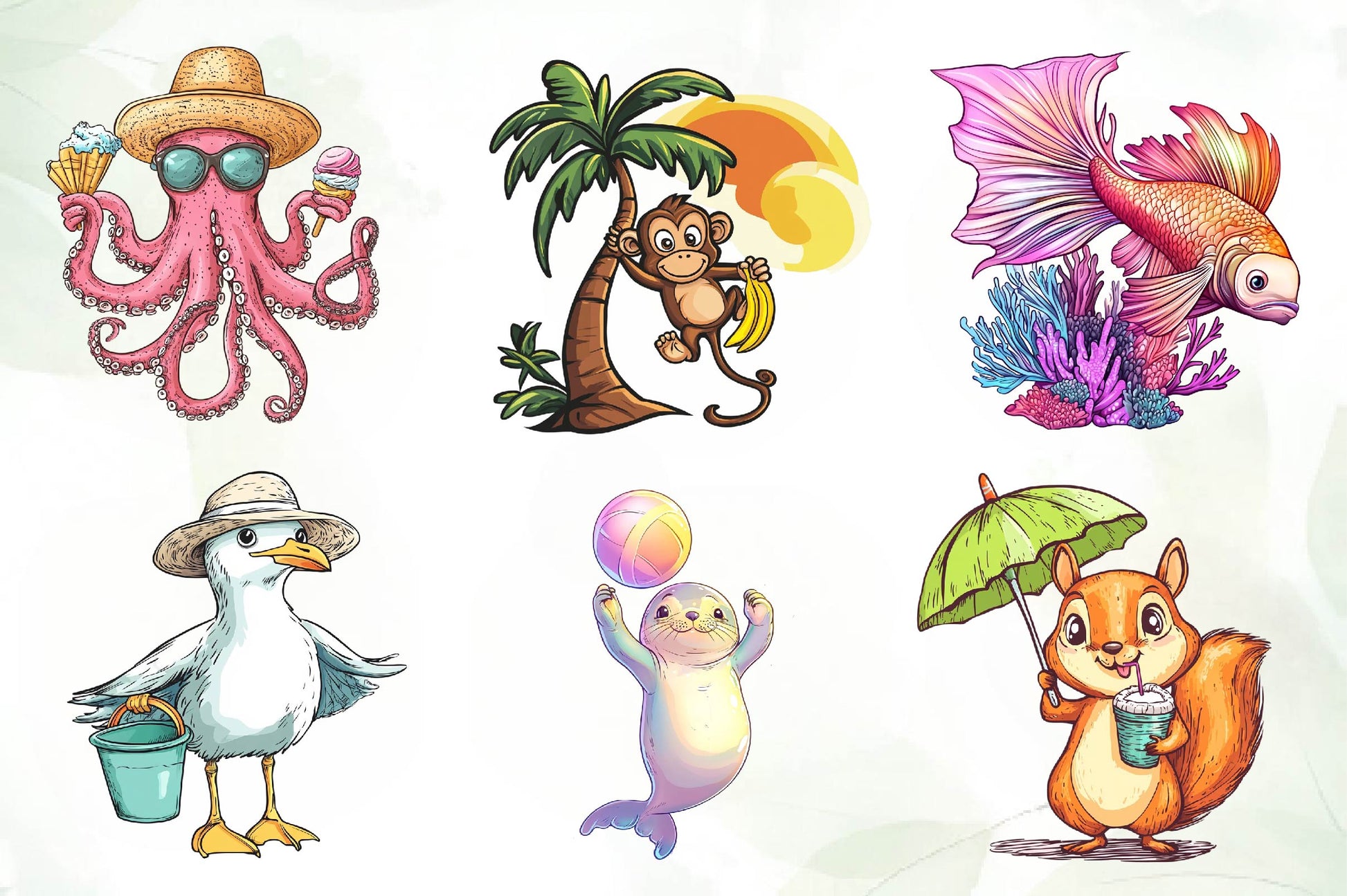 Beachy Summer Animals Clipart Bundle - CraftNest - Digital Crafting and Art