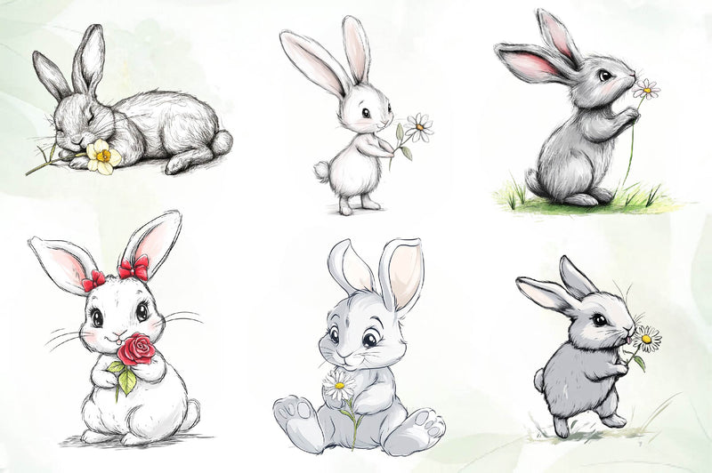 Cute Easter Bunny Clipart Bundle 2 - CraftNest - Digital Crafting and Art
