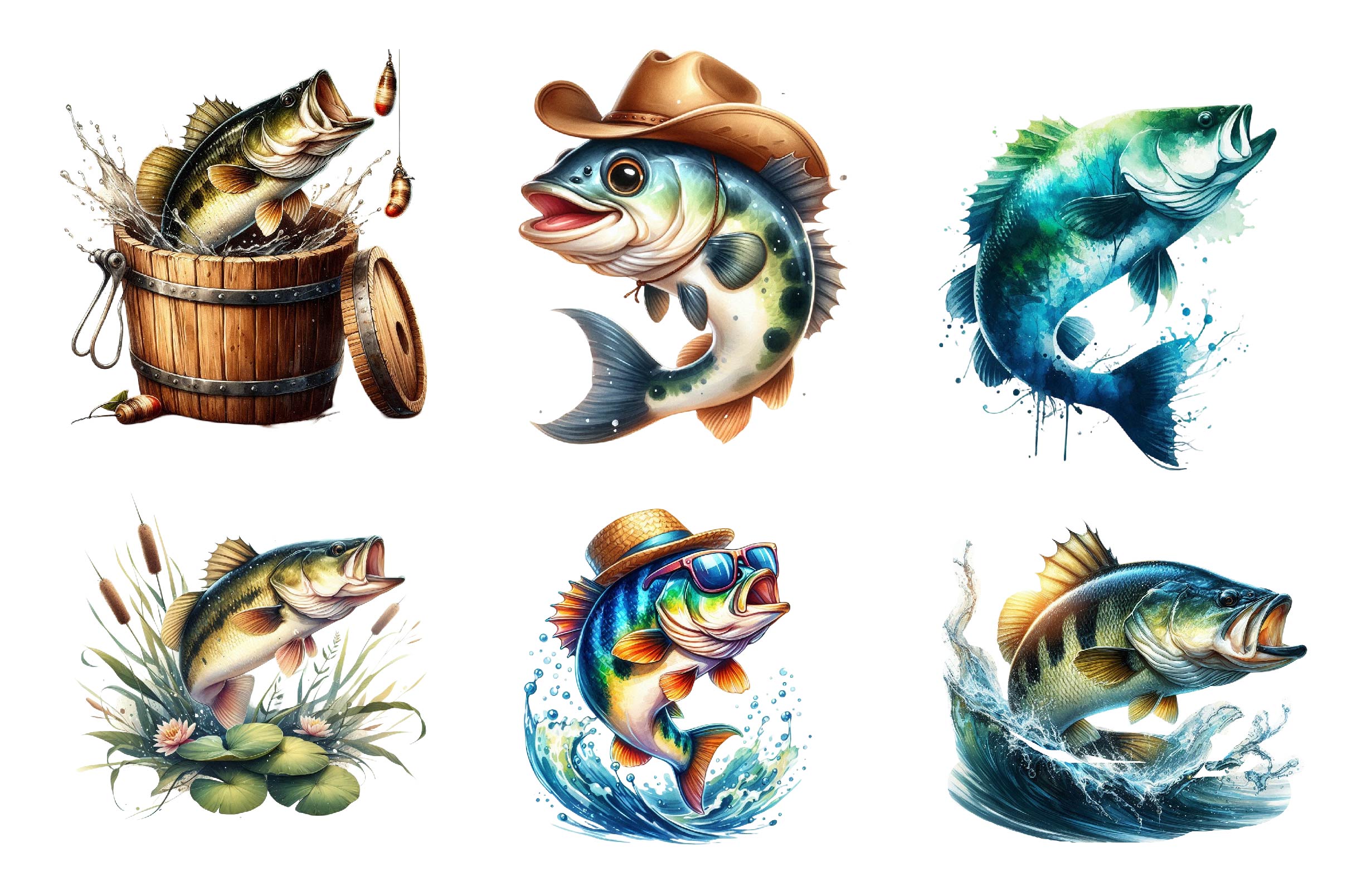 Jumping Bass Fish Clipart Bundle - CraftNest - Digital Crafting and Art