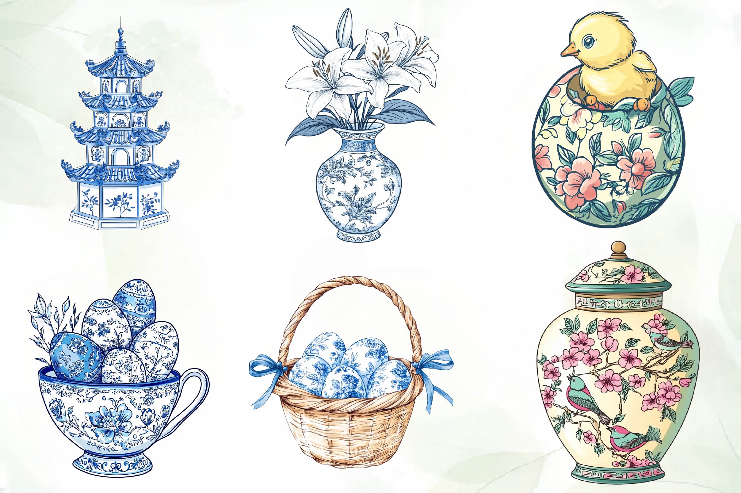 Easter Chinoiserie Clipart Bundle - CraftNest - Digital Crafting and Art