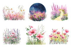 Pink Summer Meadow Clipart Bundle - CraftNest - Digital Crafting and Art