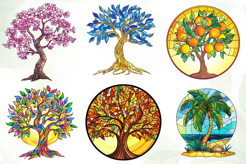Round Stained Glass Tree Clipart Bundle - CraftNest - Digital Crafting and Art