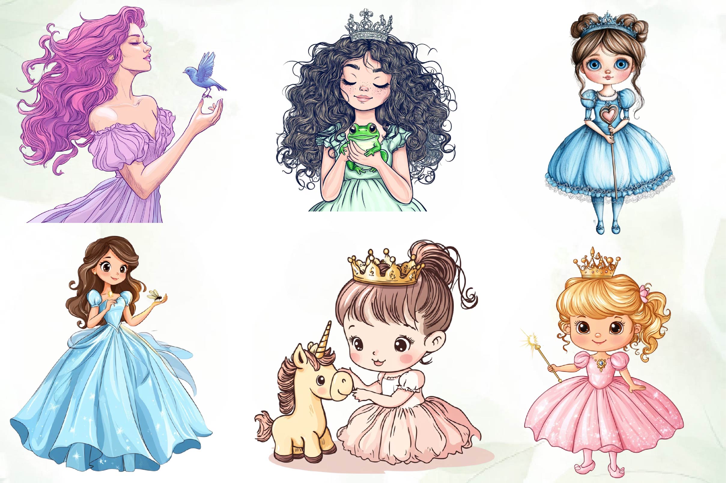 Cute Little Princess Illustration Clipart Bundle - CraftNest - Digital Crafting and Art
