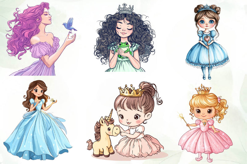 Cute Little Princess Illustration Clipart Bundle - CraftNest - Digital Crafting and Art