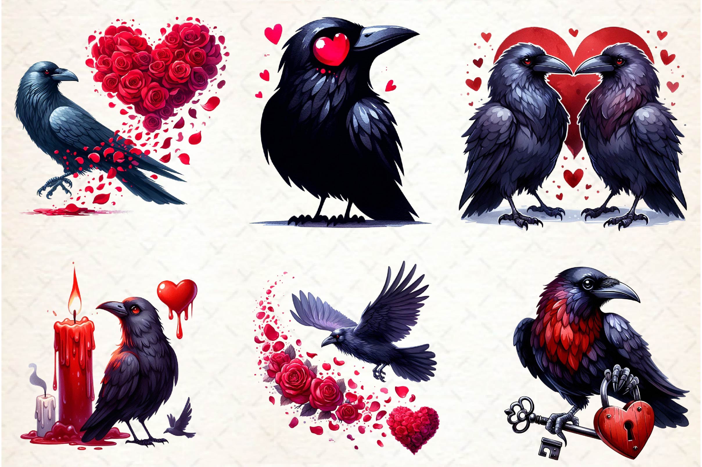 Valentine Gothic Ravens Clipart Bundle - CraftNest - Digital Crafting and Art