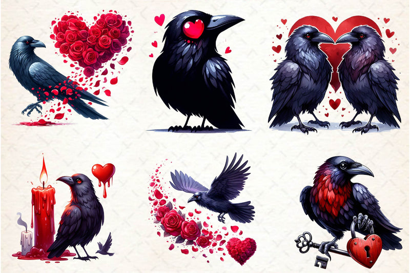 Valentine Gothic Ravens Clipart Bundle - CraftNest - Digital Crafting and Art
