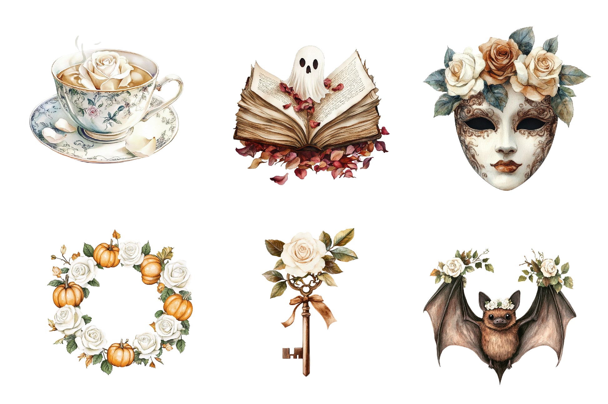 Brown Halloween & White Roses Clipart Bundle - CraftNest - Digital Crafting and Art